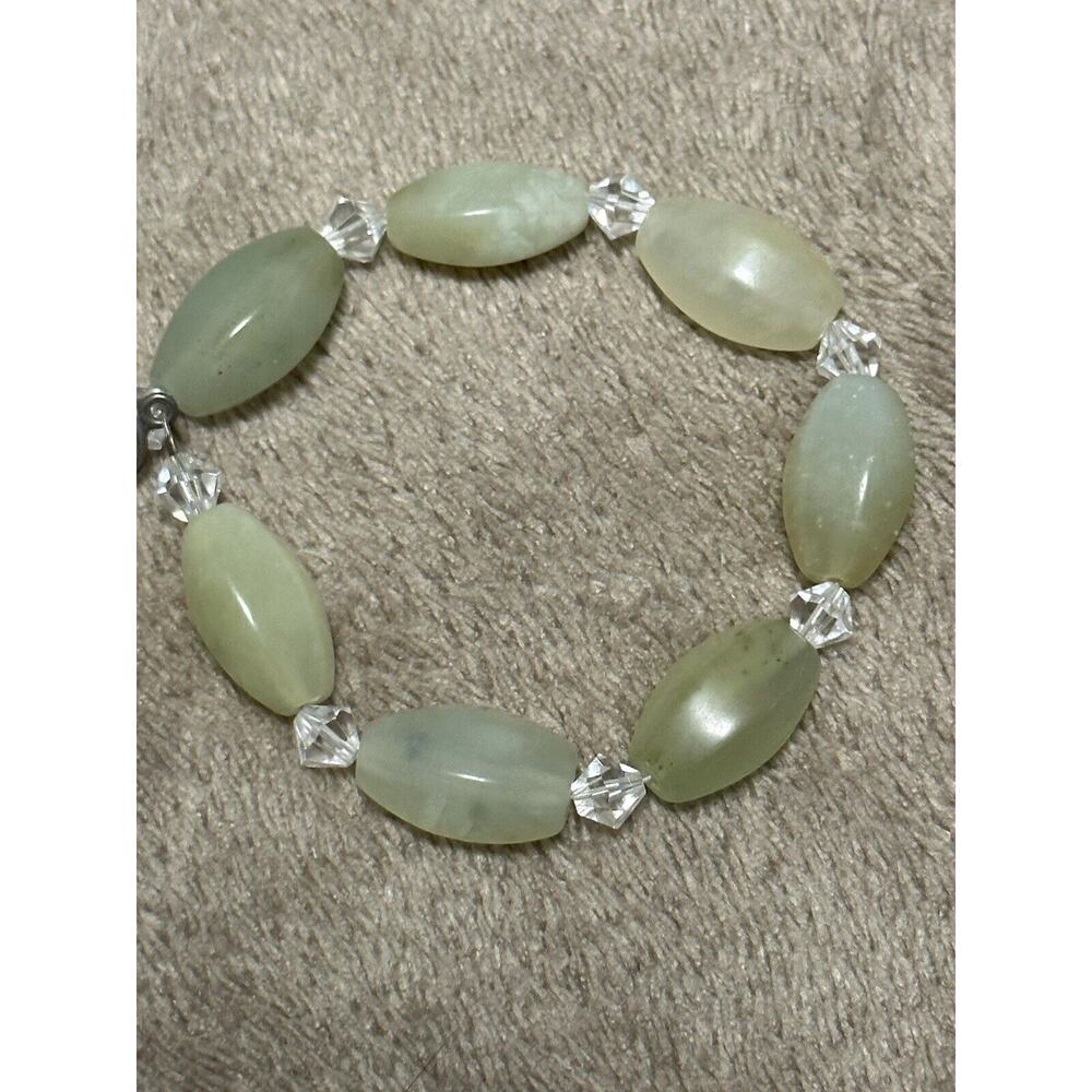 Stunning Green Jade and Clear Crystal Bracelet - Unique Find!